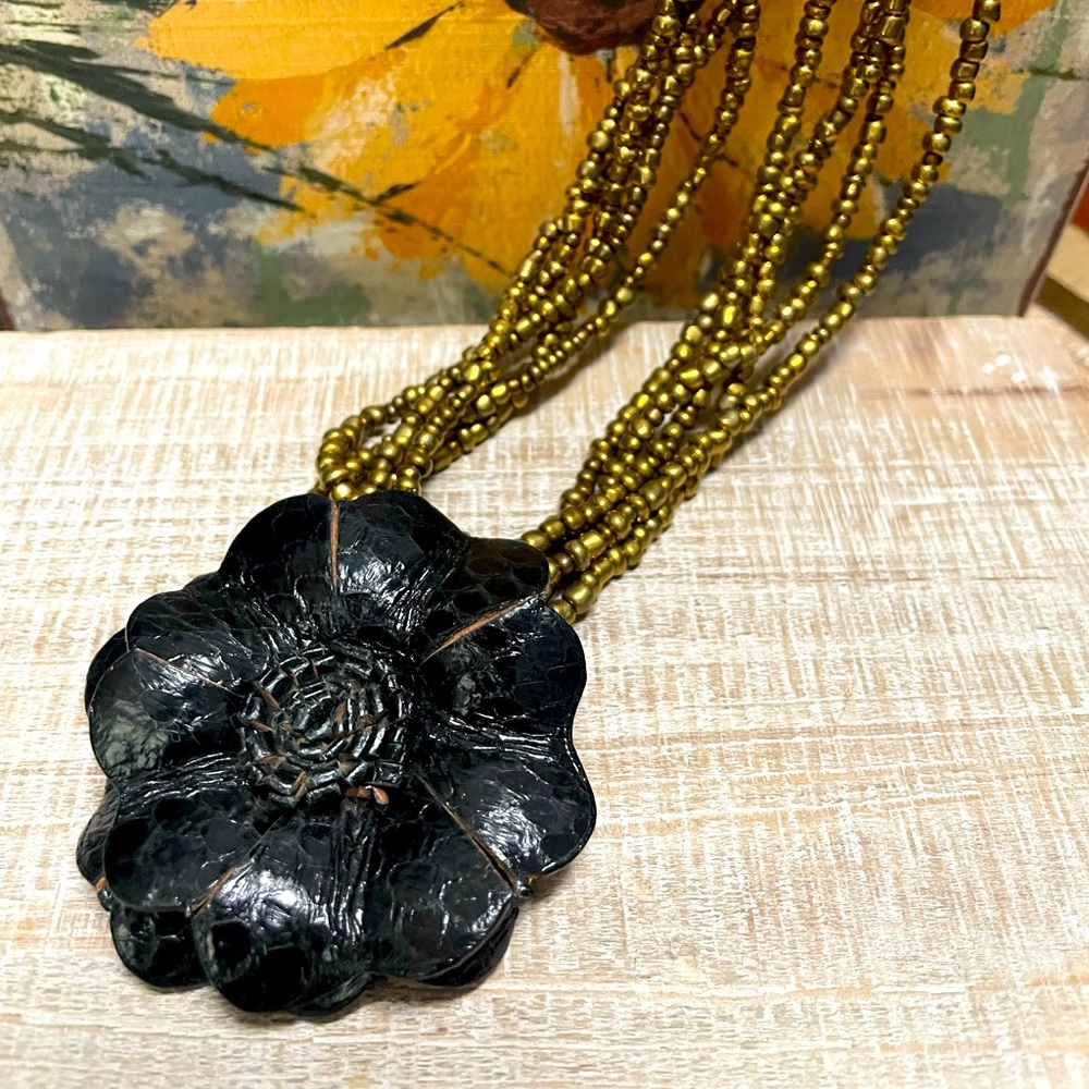 Beaded and leather necklace